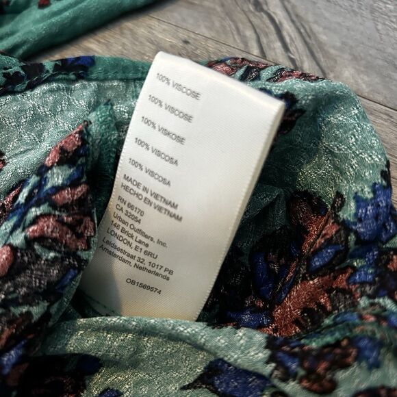 Free People Hilary Printed Top Medium Green Combo Smocked Long Sleeve Blouse - Picture 4 of 8